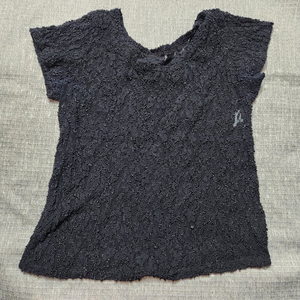 VTG NAN FLOWER Womens Small Black Nylon Lace Top Stretch